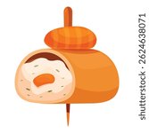 Canape with carrot, cream cheese and herbs decorated with a slice of carrot, holding by a wooden stick, creating a delicious appetizer