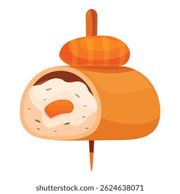 Canape with carrot, cream cheese and herbs decorated with a slice of carrot, holding by a wooden stick, creating a delicious appetizer