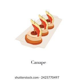 Canape of food vector illustration on white background. Isolated cartoon illustration of appetizer. Vector  finger food. Figs and camembert