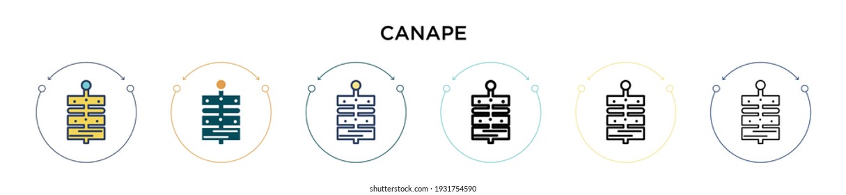 Canape icon in filled, thin line, outline and stroke style. Vector illustration of two colored and black canape vector icons designs can be used for mobile, ui, web