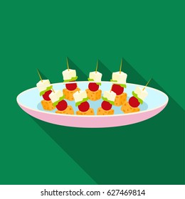 Canape on the plate icon in flat style isolated on white background. Event service symbol stock vector illustration.