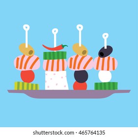 Canape on the plate. vector illustration.
