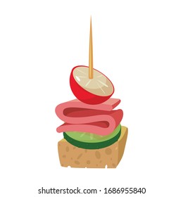Caña de icono del vector de tentempiés.Icono vectorial de caricatura aislado en una forma de bocadillo de fondo blanco.