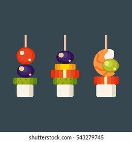 Canape snacks vector illustration.