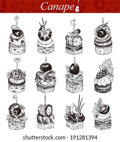 Canape vector collection, hand-drawn illustration.