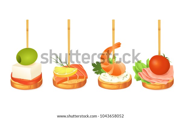 Canapes Different Toppings Isolated On White Stock Vector (Royalty Free ...