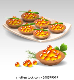Canapes with red caviar