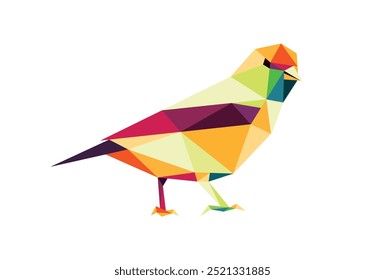 Canary Bird in Colorful Polygonal Low Poly Vector. Bird in Colorful Polygon Abstract Triangle. Cute Canary Bird Colorful Logo