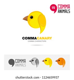 Conjunto de iconos de concepto de pájaro canario y Plantilla de logotipo de identidad de marca moderna y símbolo de App basado en signo de coma