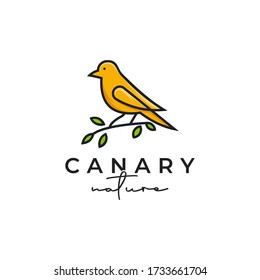 canary bird with leaf and branch icon logo design