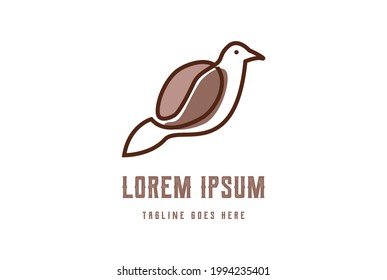 Canary Dove Pigeon Bird with Coffee bean Line Outline Logo Design Vector