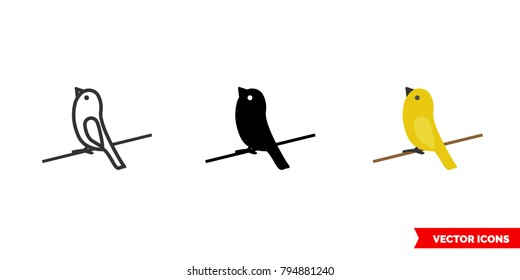 Canary icon of 3 types: color, black and white, outline. Isolated vector sign symbol.