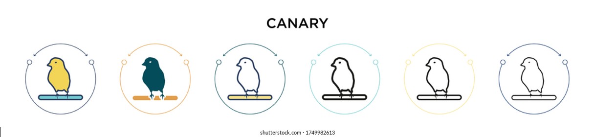 Canary icon in filled, thin line, outline and stroke style. Vector illustration of two colored and black canary vector icons designs can be used for mobile, ui, web