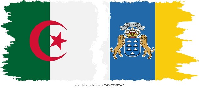 Canary Islands and Algeria grunge flags connection, vector