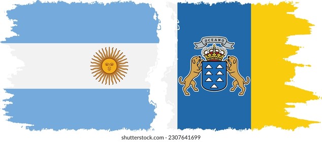 Canary Islands and Argentina grunge flags connection, vector