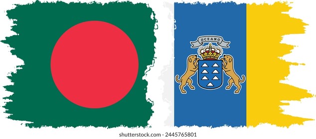 Canary Islands and Bangladesh grunge flags connection, vector