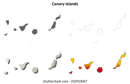 Canary Islands blank detailed outline map set