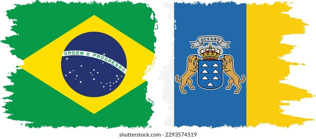 Canary Islands and Brazil grunge flags connection, vector