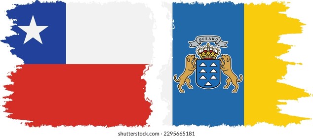 Canary Islands and Chile grunge flags connection, vector