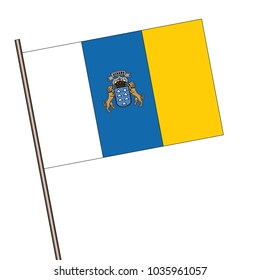 Canary Islands with correct proportions flag on flagpole vector illustration.3d vector icon isolated on white background.