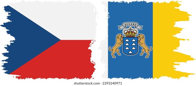 Canary Islands and Czech Republic grunge flags connection, vector
