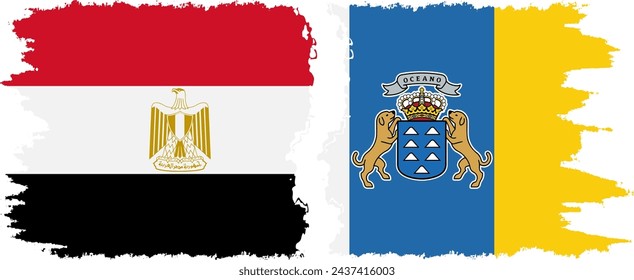 Canary Islands and Egypt grunge flags connection, vector