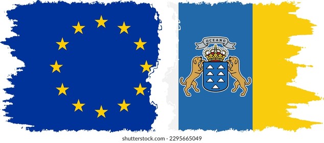 Canary Islands and European Union grunge flags connection, vector