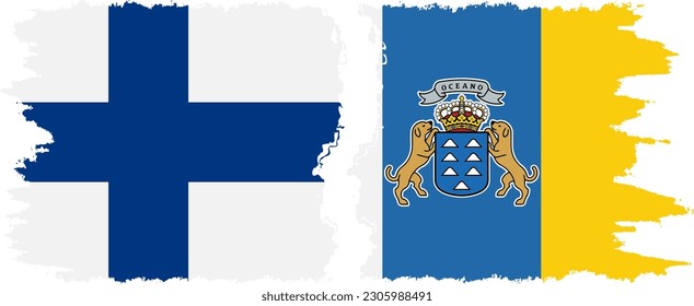 Canary Islands and Finland grunge flags connection, vector