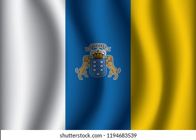 Canary Islands flag background with cloth texture. Canary Islands Flag vector illustration eps10.