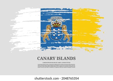 Canary Islands flag with brush stroke effect and information text poster, vector background