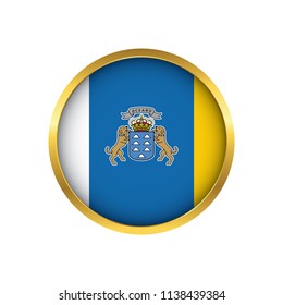 Canary Islands flag button, Golden on a white background,flag of Canary Islands Round badge or icon isolated. Vector illustration.