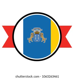 Canary Islands flag in glossy round button of icon. flag logo of Canary Islands emblem isolated on white background, Canary Islands national concept sign, Vector illustration.