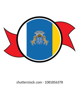 Canary Islands flag in glossy round button of icon. flag logo of Canary Islands emblem isolated on white background, Canary Islands national concept sign, Vector illustration.