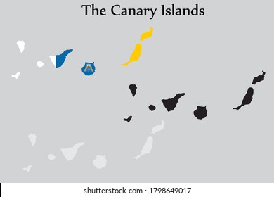 La bandera de las Islas Canarias y el mapa dan forma a un color negro y gris. EPS.file.