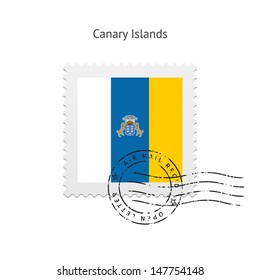 Canary Islands Flag Postage Stamp on white background. Vector illustration.