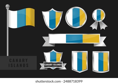 Canary Islands flag set. Collection of Canary Islands national emblems. Flat design of flags collection