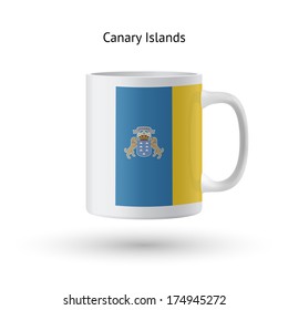 Canary Islands flag souvenir mug isolated on white background. Vector illustration.