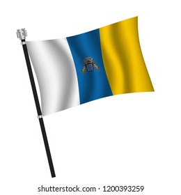 Canary Islands flag , flag of Canary Islands waving on flag pole, vector illustration EPS 10.