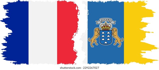 Canary Islands and France grunge flags connection, vector