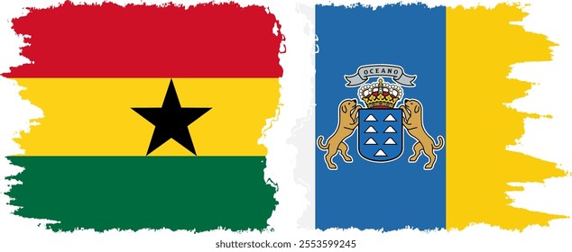 Canary Islands and Ghana grunge flags connection, vector