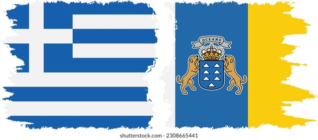 Canary Islands and Greece grunge flags connection, vector