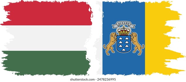 Canary Islands and Hungary grunge flags connection, vector