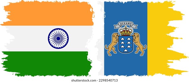 Canary Islands and India grunge flags connection, vector