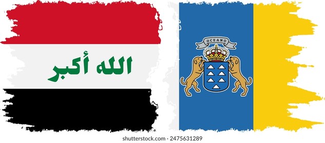 Canary Islands and Iraq grunge flags connection, vector