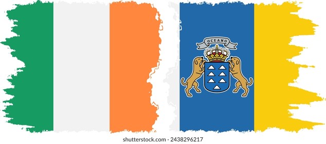 Canary Islands and Ireland grunge flags connection, vector