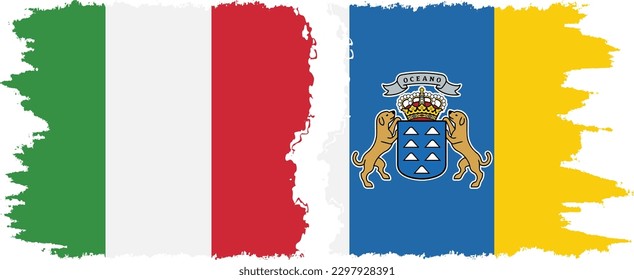 Canary Islands and Italy grunge flags connection, vector