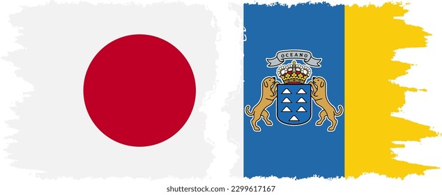 Canary Islands and Japan grunge flags connection, vector