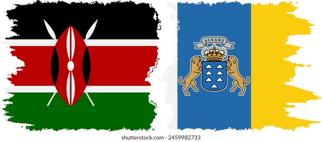 Canary Islands and Kenya grunge flags connection, vector