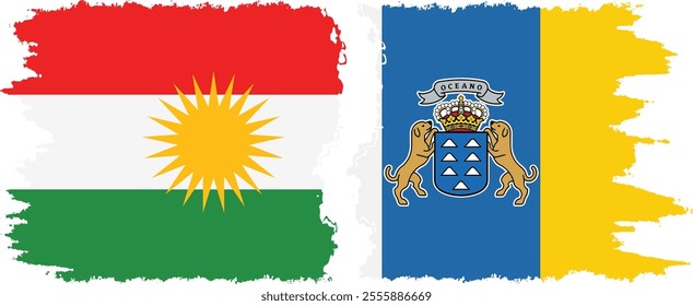 Canary Islands and  Kurdistan grunge flags connection, vector