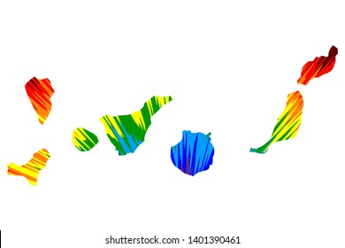 Canary Islands - map is designed rainbow abstract colorful pattern, Islas Canarias map made of color explosion,